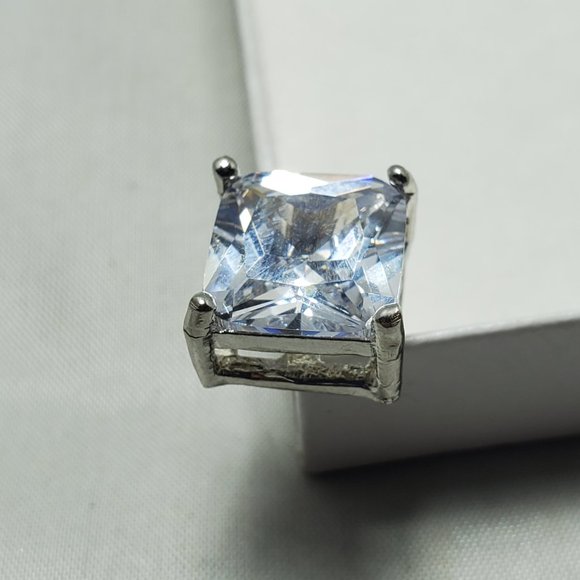 Isaac Mizrahi Princess cut diamond stud double prong silver earring - Picture 3 of 8